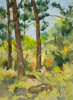 Olieverf / paneel.  Bos, Ophalen of Verzenden