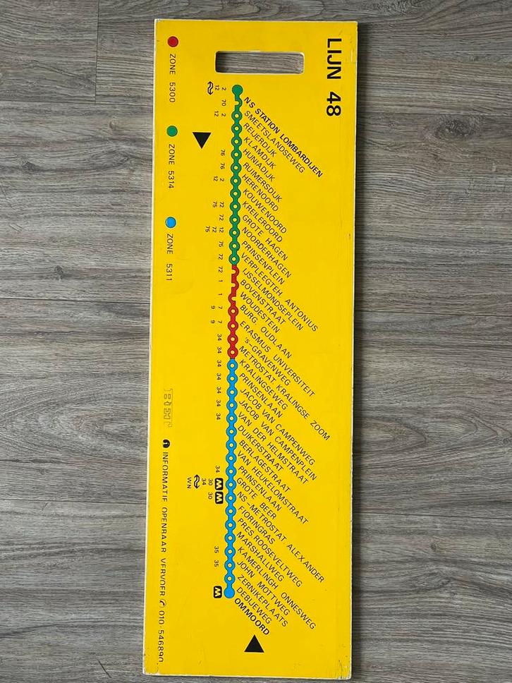 Vintage routebord openbaar vervoer lijn 48 Rotterdam, Verzamelen, Spoorwegen en Tramwegen, Zo goed als nieuw, Trein, Overige typen