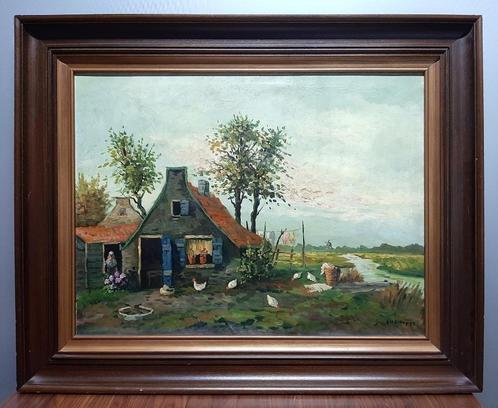 Olieverf landschap van J.H.P. Hoppe. Lijst is: 100 x 79,7 cm, Antiek en Kunst, Kunst | Schilderijen | Klassiek, Ophalen
