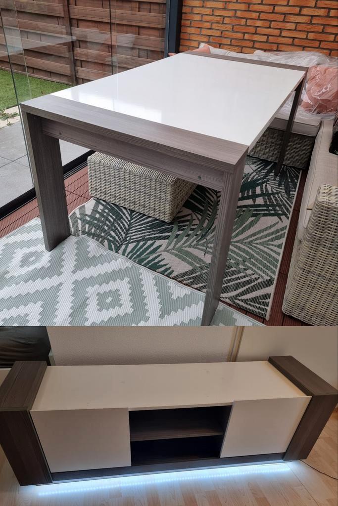 Moderne hoogglans eettafel en/of TV meubel combinatie, Huis en Inrichting, Tafels | Eettafels, Zo goed als nieuw, 150 tot 200 cm