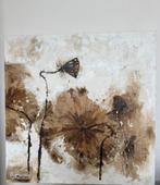 Abstract schilderij naturel tinten 100x100x5  met relief, Ophalen of Verzenden, Zo goed als nieuw, Schilderij, 75 tot 100 cm