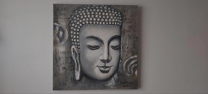Boeddha schilderij 80x80 cm, Huis en Inrichting, Woonaccessoires | Schilderijen, Tekeningen en Foto's, Zo goed als nieuw, Schilderij