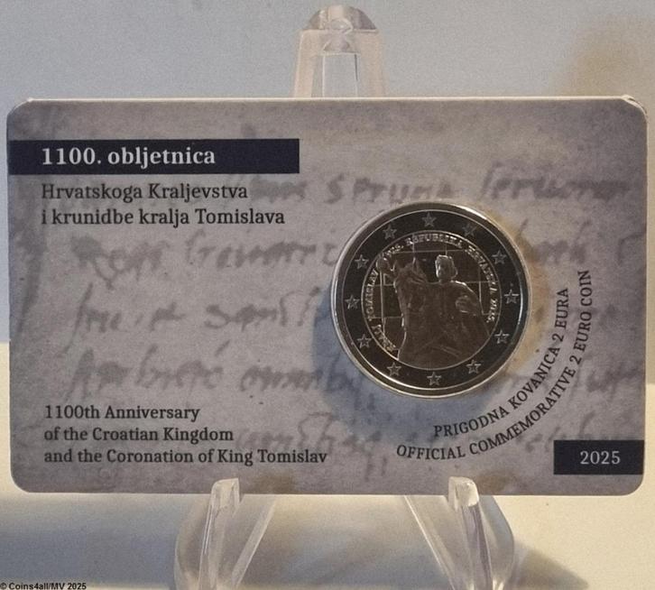 Kroatië 2 Euro 2025 koning Tomislav BU in coincard, Postzegels en Munten, Munten | Europa | Euromunten, Setje, 2 euro, Overige landen