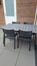 Tuintafel met 4 stoelen zwart, Tuin en Terras, Ophalen, Zo goed als nieuw, Aluminium