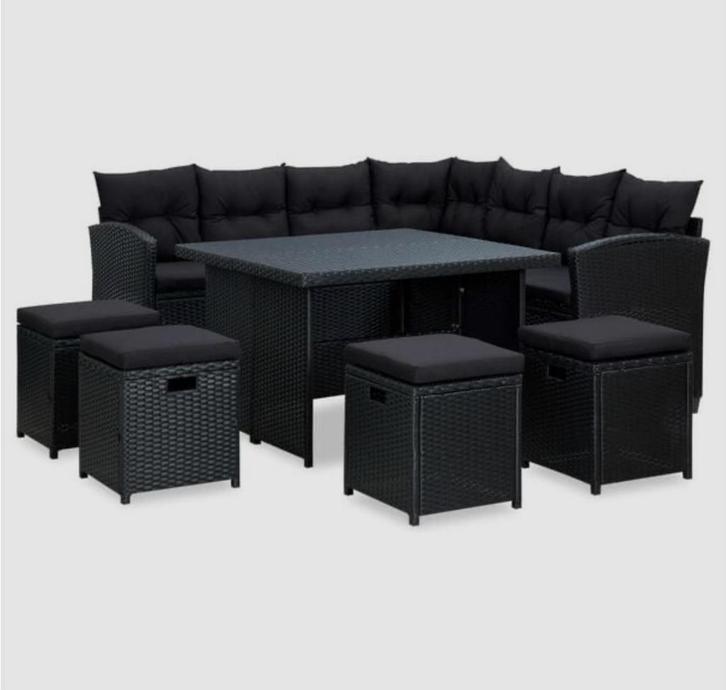 Luxe 6-delige zwarte loungeset, Tuin en Terras, Tuinsets en Loungesets, Nieuw, Loungeset, Wicker, 6 zitplaatsen, Bank, Ophalen of Verzenden