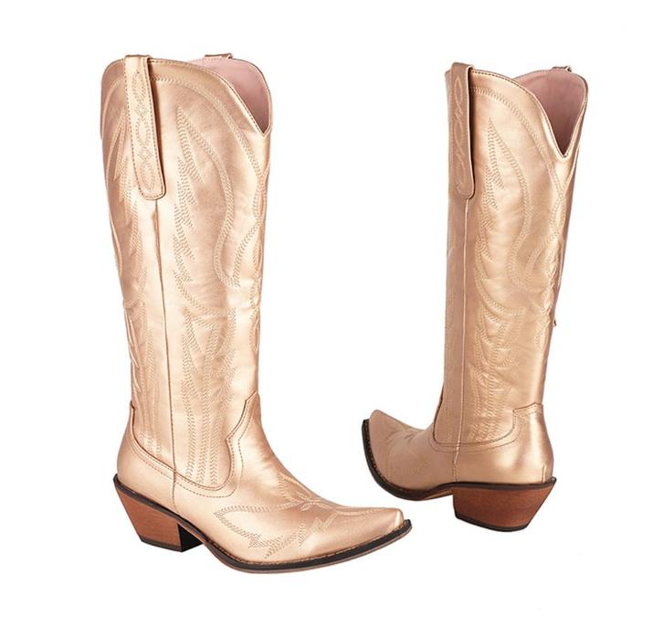 Gouden hoge cowgirl dames laarzen leren cowboy boots vrouwen, Kleding | Dames, Schoenen, Nieuw, Hoge laarzen, Overige kleuren