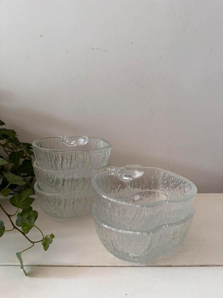 Set van 5 vintage glazen schaaltjes vorm appel, Antiek en Kunst, Antiek | Glas en Kristal, Ophalen of Verzenden