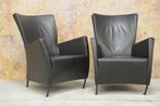 ZGANieuw! 2 zwarte leren Montis Windy design fauteuils!, Design, Metaal, 75 tot 100 cm, Zo goed als nieuw