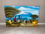 Afrikaans Schilderij met Vee en Figuren, Ophalen of Verzenden