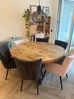 Industriële eethoek 1.50m + 6 stoelen, Huis en Inrichting, Tafels | Eettafels, Ophalen, 100 tot 150 cm, Rond, Zo goed als nieuw