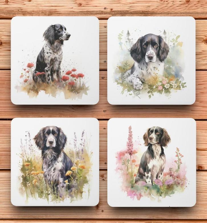 Munsterlander Aquarel onderzetters met houder, Huis en Inrichting, Woonaccessoires | Onderzetters, Nieuw, Glas of Kopje, Ophalen of Verzenden