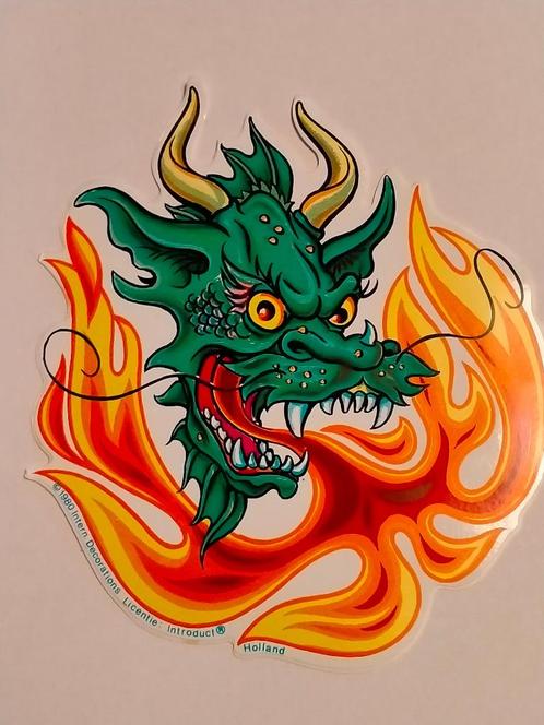 Draken draak met vlammen vintage 1980 logo sticker gothic, Verzamelen, Stickers, Zo goed als nieuw, Ophalen of Verzenden
