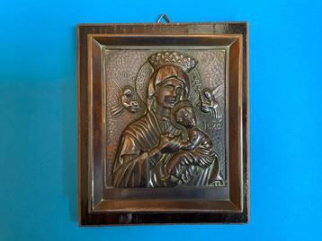Wandbord hout met Maria met kind op arm metaal beschikbaar voor biedingen