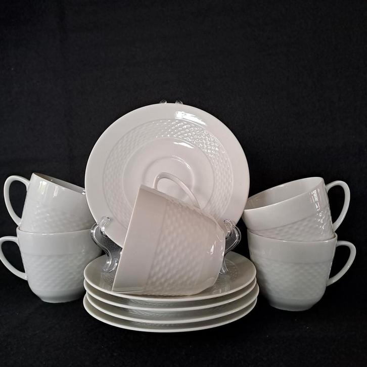 5 Witte kop en schotels Hutschenreuther Tradition, Huis en Inrichting, Keuken | Servies, Zo goed als nieuw, Kop(pen) en/of Schotel(s)