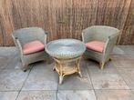 Set van 2 stoelen en tafel rotan riet, Gebruikt, Bijzettafel, Rotan, Tuinset