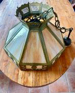 Antieke Koperen Hanglamp met Beige Glas, Ophalen, Gebruikt, Glas, Minder dan 50 cm