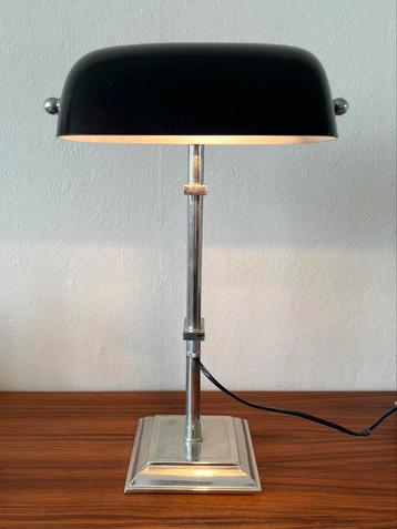 Notarislamp zilver chroom zwart glazen kap vintage retro beschikbaar voor biedingen