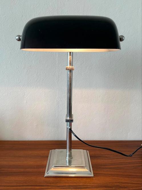 Notarislamp zilver chroom zwart glazen kap vintage retro, Verzamelen, Retro, Huis en Inrichting, Ophalen of Verzenden