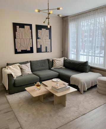 Bank olijfgroen/groen met chaise longue rechts