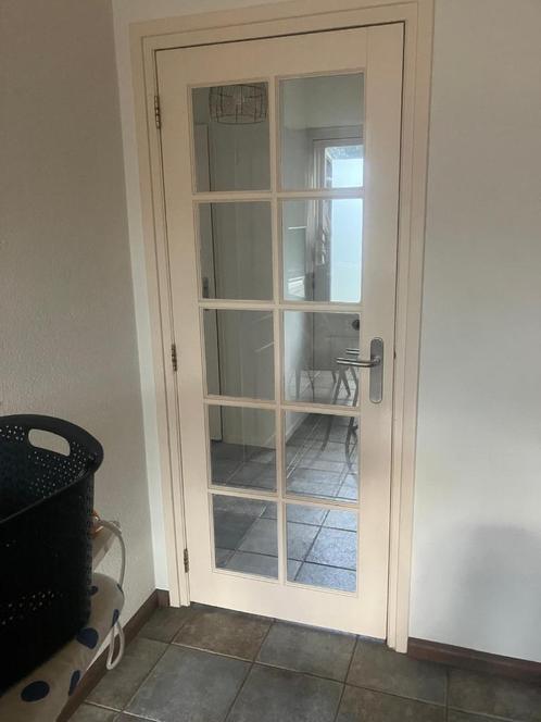 houten binnendeur met ramen, Doe-het-zelf en Verbouw, Deuren en Horren, Gebruikt, Binnendeur, 200 tot 215 cm, 80 tot 100 cm, Glas