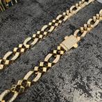 14k gouden ketting collier figaro schakel met stenen, Ophalen of Verzenden, Zo goed als nieuw, Goud