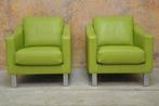 ZGANieuw! 2 groene leren Leolux Antonia design fauteuils!, Leolux, Leolux, Design, 75 tot 100 cm
