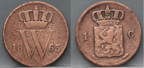 1 Cent 1863 - Willem 3, Postzegels en Munten, Munten | Nederland, Losse munt, 1 cent, Koning Willem III, Verzenden