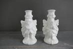 Antieke kandelaars wit keramiek gemerkt met LL227 engelen, Antiek en Kunst, Verzenden, Keramiek of Aardewerk