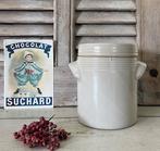 Franse lichtgrijze olijven gres pot met deksel