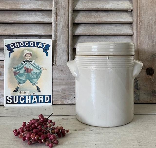 Franse lichtgrijze olijven gres pot met deksel, Antiek en Kunst, Antiek | Keukenbenodigdheden, Ophalen of Verzenden