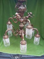 Bronzen kristallen kroonluchter in zeer goede staat, Huis en Inrichting, Lampen | Kroonluchters, Ophalen, Zo goed als nieuw