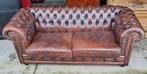 Chesterfield bank bruin gevlamd leer 1.90 breed + BEZORGING, Gebruikt, 150 tot 200 cm, Chesterfield, Ophalen of Verzenden