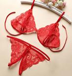 Rode kanten BH en string (sexy lingerie setje g-string), Verzenden, Rood, Setje