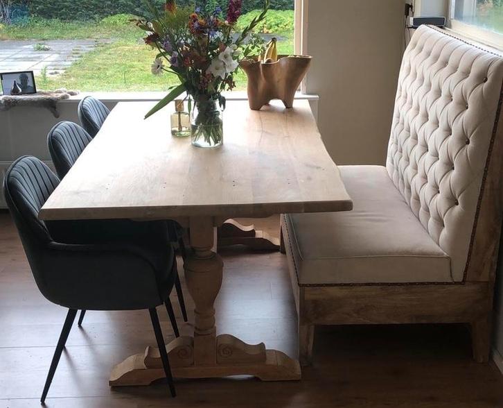 Tweezits eettafel bankje met canvas bekleding, Huis en Inrichting, Tafels | Eettafels, Gebruikt, 100 tot 150 cm, Minder dan 50 cm