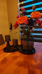 Hele set: zijdenboeket, vaas, dienblad en waxinelichthouders, Ophalen, Zo goed als nieuw