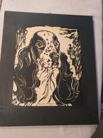 houtsnede Olga Slagter Spaniel hond gesigneerd, Antiek en Kunst, Kunst | Etsen en Gravures, Ophalen