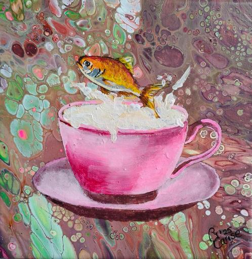Schilderij cappuccino vis, Huis en Inrichting, Woonaccessoires | Schilderijen, Tekeningen en Foto's, Nieuw, Schilderij, Minder dan 50 cm