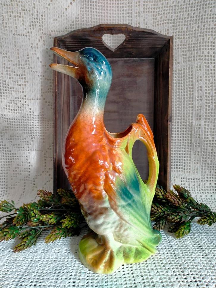 Zeer mooie Franse waterkan eend St. Clement, barbotine, Antiek en Kunst, Curiosa en Brocante, Ophalen of Verzenden