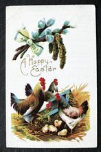 Amerikaanse kippen, haan en kuikens in relief, Verzamelen, Ansichtkaarten | Dieren, Ongelopen, Vogel, Voor 1920, Verzenden