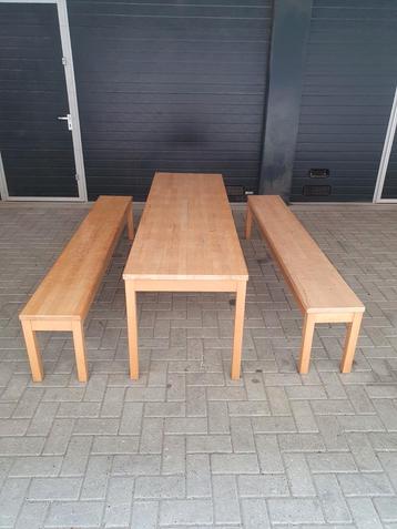 Beukenhouten tafel met 2 banken, voor de kleintjes  beschikbaar voor biedingen
