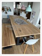 Massief Eiken Tafel Boomstam Eettafel Eetkamertafel Bartafel, Verzenden, Nieuw, Eikenhout, Massief Eikenhout Industrieel Landelijk Robuust Hout Stalen poot