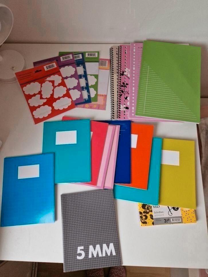 Pakket voor school: o.a. 14 schriften en 60+ etiketten, Diversen, Schoolbenodigdheden, Nieuw, Ophalen of Verzenden