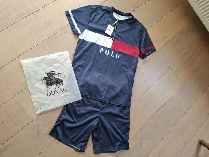 Nieuw set polo korte broek Maat M merk DUVAL, Kleding | Heren, Polo's, Nieuw, Maat 48/50 (M), Blauw, Ophalen