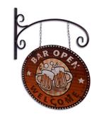 Bar open welcome bier uithangbord van metaal reclamebord, Info@deconoord.nl, Verzenden, Deco Noord, Nieuw