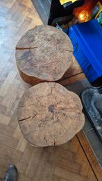 Boomstam bijzettafel met wielen, Huis en Inrichting, Tafels | Bijzettafels, Ophalen, Minder dan 45 cm, Minder dan 55 cm, Gebruikt
