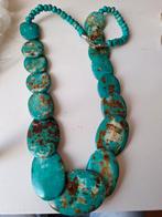 Geverfde benen ketting turquoise kleur lengte 50 cm, Ophalen of Verzenden, Gebruikt, Overige kleuren, Overige materialen