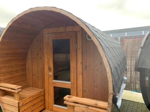 Barrelsauna 290 x 212 I Houtgestookt I Ramen I Demo-actie, Sport en Fitness, Sauna, Nieuw, Complete sauna, Fins of Traditioneel