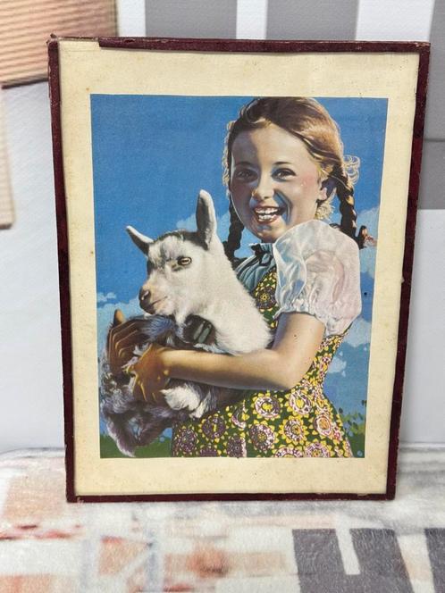 Vintage meisje met geit, glas glazen wanddecoratie 20x27cm, Huis en Inrichting, Woonaccessoires | Wanddecoraties, Gebruikt, Ophalen of Verzenden