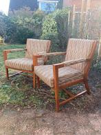 Twee mahoniehouten fauteuils, merk: 3b, O, Stof, 50 tot 75 cm, Ophalen