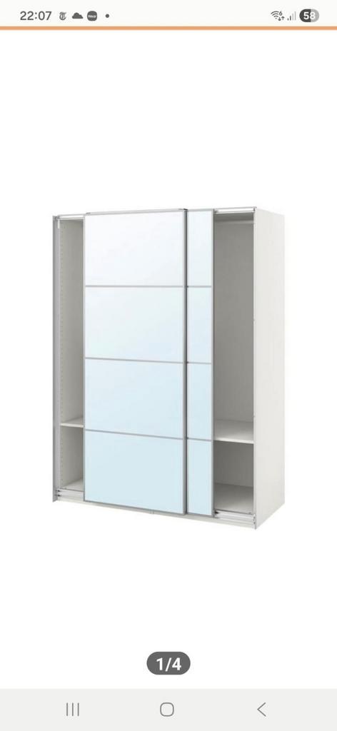 Ikea hoge Pax kast (wit) met spiegel schuifdeuren, Huis en Inrichting, Kasten | Kledingkasten, Zo goed als nieuw, 200 cm of meer